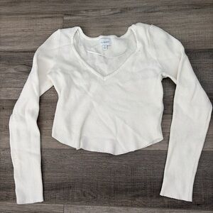 La Hearts Women's Off-White Ribbed Long Sleeve Top